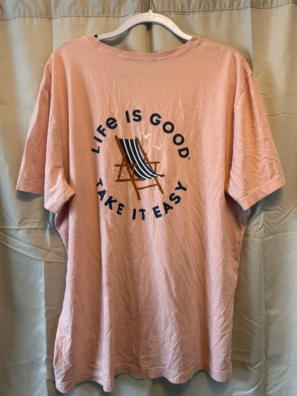 Life Is Good Men’s Short Sleeve T-Shirt - Dusty Rose with Navy Graphic - Picture 1 of 3